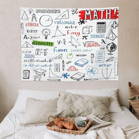 DDCBNS Math Symbols Tapestry,Funny Equations Geometry Function Print Educational Tapestry Wall Hanging Home Décor for Study Classroom Bedroom Living Room Office 40" x 30" in Saudi Arabia