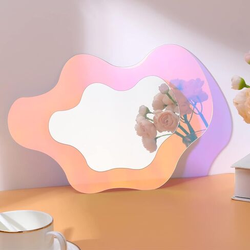 SLDIYWOW Anti-Scratch Rainbow Acrylic Mirror Irregular Wavy Mirror Flower Aesthetic Vanity Mirrors Removable Mirror Wall Sticker Decal Retro Mirror for Living Room Wall Decor Photo Booth Prop in Saudi Arabia