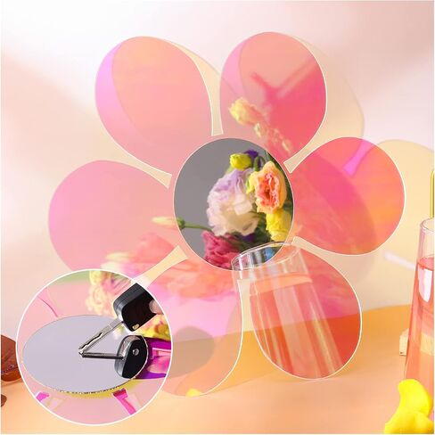 SLDIYWOW Anti-Scratch Rainbow Acrylic Mirror Irregular Wavy Mirror Flower Aesthetic Vanity Mirrors Removable Mirror Wall Sticker Decal Retro Mirror for Living Room Wall Decor Photo Booth Prop in Saudi Arabia