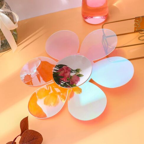 SLDIYWOW Anti-Scratch Rainbow Acrylic Mirror Irregular Wavy Mirror Flower Aesthetic Vanity Mirrors Removable Mirror Wall Sticker Decal Retro Mirror for Living Room Wall Decor Photo Booth Prop in Saudi Arabia