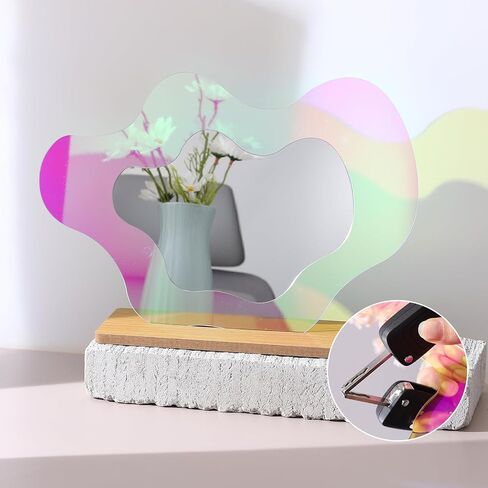 SLDIYWOW Anti-Scratch Rainbow Acrylic Mirror Irregular Wavy Mirror Flower Aesthetic Vanity Mirrors Removable Mirror Wall Sticker Decal Retro Mirror for Living Room Wall Decor Photo Booth Prop in Saudi Arabia