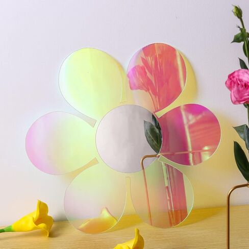 SLDIYWOW Anti-Scratch Rainbow Acrylic Mirror Irregular Wavy Mirror Flower Aesthetic Vanity Mirrors Removable Mirror Wall Sticker Decal Retro Mirror for Living Room Wall Decor Photo Booth Prop in Saudi Arabia