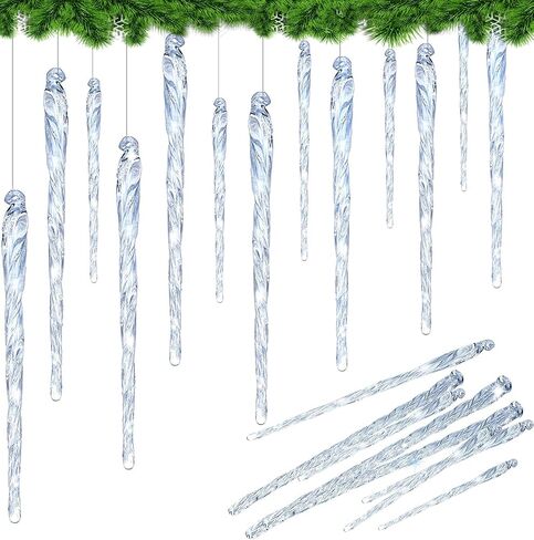 Large Glass Icicle Ornaments for Christmas Tree 7", 5.5", 3.5" (Set of 24) Bulk Christmas Icicle Ornaments Elegant Crystal Look Hanging Decorations by 4E's Novelty in Saudi Arabia