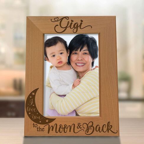 KATE POSH GIGI, I Love you to the Moon and Back, Engraved Natural Wood Picture Frame, Grandparent's Day Gifts, Grandma Gifts, Nana Gifts (4x6-Vertical) in Saudi Arabia