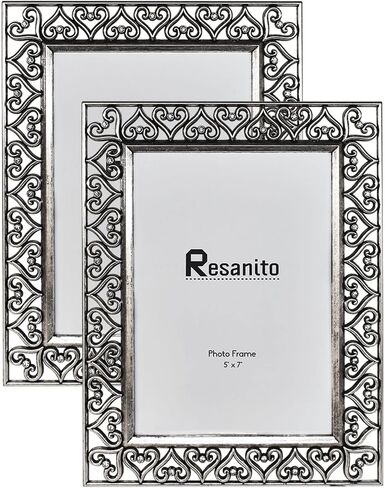 5x7 Metal Picture Frames(2 Pack), Gift Photo Frame with High Definition Glass, Love Heart Style Profile Display Photos for Wall or Tabletop for Home Office Hotel, Ancient Silver in Saudi Arabia