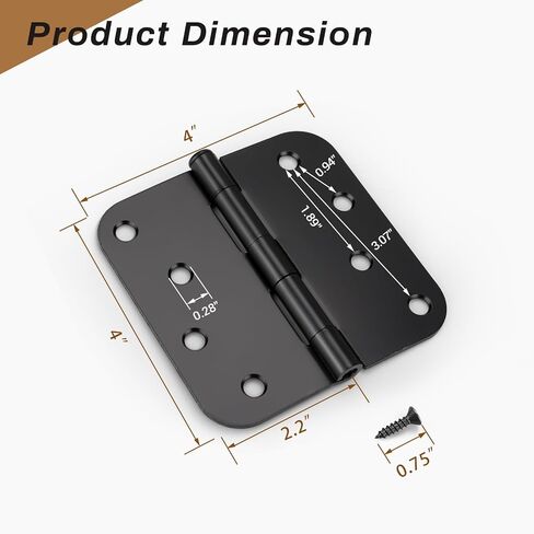 KNOBWELL 3 Pack Black Door Hinge 4 inch, Exterior and Interior Door Hinges for Residential, Entry Way, Gate Door and Garage in Saudi Arabia