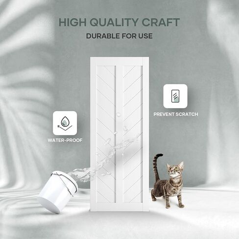 باب الحظيرة المنزلق مقاس 32 بوصة × 84 بوصة من EaseLife مع مجموعة مسار أجهزة باب الحظيرة بطول 5.5 قدم متضمنة، لوح MDF صلب مغطى بسطح PVC مقاوم للماء والخدش، تجميع DIY، سهل التركيب، أبيض، إطار على شكل حرف V in Kuwait