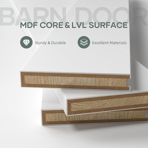 باب الحظيرة المنزلق مقاس 32 بوصة × 84 بوصة من EaseLife مع مجموعة مسار أجهزة باب الحظيرة بطول 5.5 قدم متضمنة، لوح MDF صلب مغطى بسطح PVC مقاوم للماء والخدش، تجميع DIY، سهل التركيب، أبيض، إطار على شكل حرف V in Kuwait