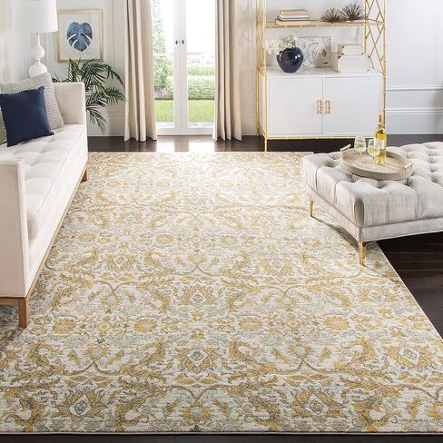 سجادة منطقة SAFAVIEH Evoc Collection - 8 × 10 بوصة، عاجي وذهبي، تصميم شرقي أنيق، لا يتساقط ويسهل العناية به، مثالي للمناطق ذات حركة المرور العالية في غرفة المعيشة وغرفة النوم (EVK238S) in Saudi Arabia