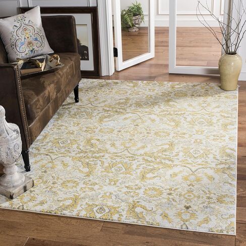 سجادة منطقة SAFAVIEH Evoc Collection - 8 × 10 بوصة، عاجي وذهبي، تصميم شرقي أنيق، لا يتساقط ويسهل العناية به، مثالي للمناطق ذات حركة المرور العالية في غرفة المعيشة وغرفة النوم (EVK238S) in Saudi Arabia
