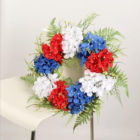 H&W أكاليل الزهور الوطنية الأمريكية، 40.64 سم أحمر وأبيض وأزرق، ديكور الباب الأمامي من الزهور، ديكور حفلات عيد الاستقلال الرابع من يوليو، عطلة الزفاف in Kuwait