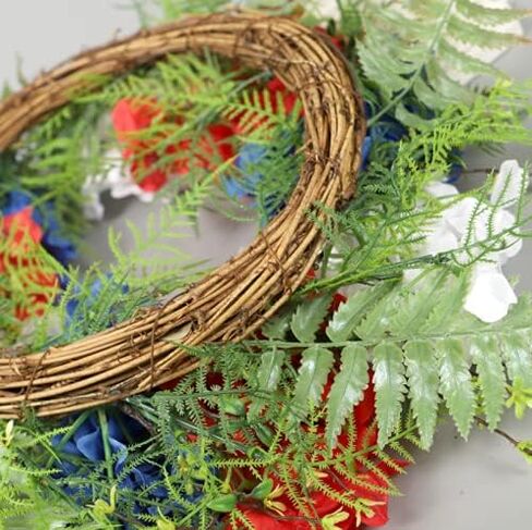 H&W أكاليل الزهور الوطنية الأمريكية، 40.64 سم أحمر وأبيض وأزرق، ديكور الباب الأمامي من الزهور، ديكور حفلات عيد الاستقلال الرابع من يوليو، عطلة الزفاف in Kuwait