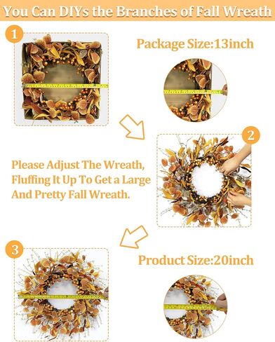 TURNMEON 20 Inch Fall Wreaths for Front Door, Fall Door Wreath with Eucalyptus Willow Leafed Berries Twigs for Fall Decorations Outdoor Indoor Wall Thanksgiving Home Decor in Saudi Arabia