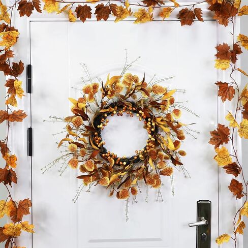TURNMEON 20 Inch Fall Wreaths for Front Door, Fall Door Wreath with Eucalyptus Willow Leafed Berries Twigs for Fall Decorations Outdoor Indoor Wall Thanksgiving Home Decor in Saudi Arabia