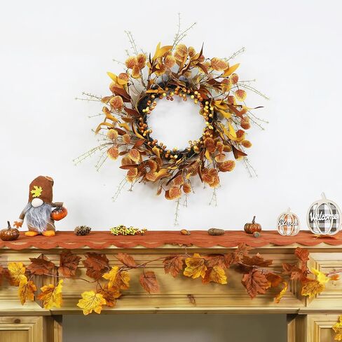 TURNMEON 20 Inch Fall Wreaths for Front Door, Fall Door Wreath with Eucalyptus Willow Leafed Berries Twigs for Fall Decorations Outdoor Indoor Wall Thanksgiving Home Decor in Saudi Arabia