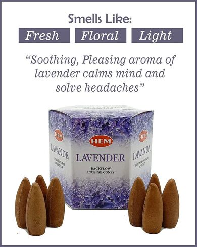 Hem Backflow Incense Cones for Waterfall (3 Types, 120 Cone Incense) - Rose Cones, Jasmine Incense Cones & Lavender Incense Cones | Strong Heavenly Scent with Thick White Incense Fountain in Saudi Arabia