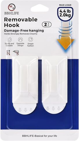 Wall Hooks 4.4lb/2KG(Max load) Removable Hooks, Waterproof and Oilproof, suitable for Bathroom, Kitchen, damage-free Hooks, No Tools Wall Hooks for Hanging Christmas 2 PCS/PACK in Saudi Arabia