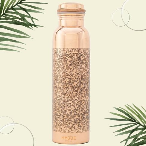 HYGGE Copper Water Bottle for Drinking – 34oz Engraved Pure Copper Water Bottle – Travel Water Bottle for Gym, Office, Hiking, Outdoor – Ayurvedic Water Bottle with Lid in Saudi Arabia