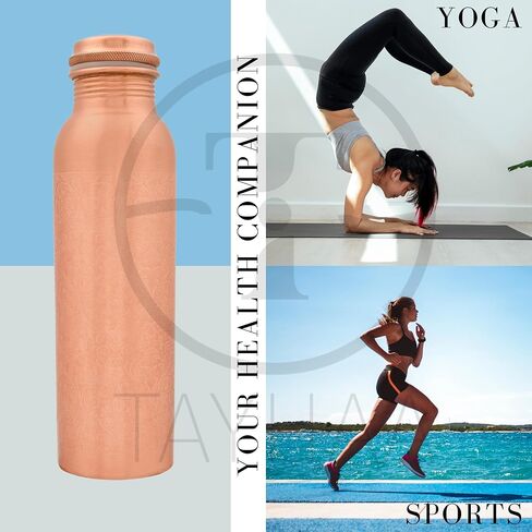 Pure Copper Metal Water Bottle - 32 oz - Traditional Indian Hand-Crafted Ayurveda Healing Drinking Water Bottle for Travel, Hiking, Gym, Office, Outdoor - Antique Finish in Saudi Arabia