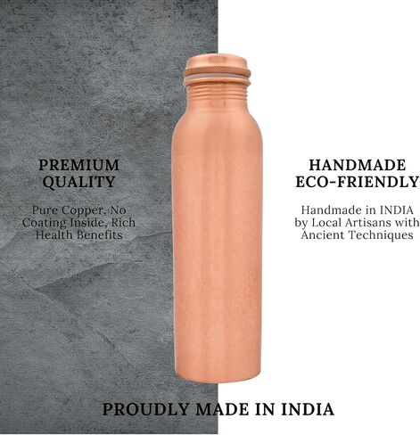 Pure Copper Metal Water Bottle - 32 oz - Traditional Indian Hand-Crafted Ayurveda Healing Drinking Water Bottle for Travel, Hiking, Gym, Office, Outdoor - Antique Finish in Saudi Arabia
