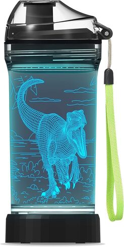 Kids Water Bottle, 3D Dinosaur Illusion LED Light with 7 Color Changing Light - 14 0z - Creative Idea Raptor Gift for Boy Child Holiday Xmas in Saudi Arabia