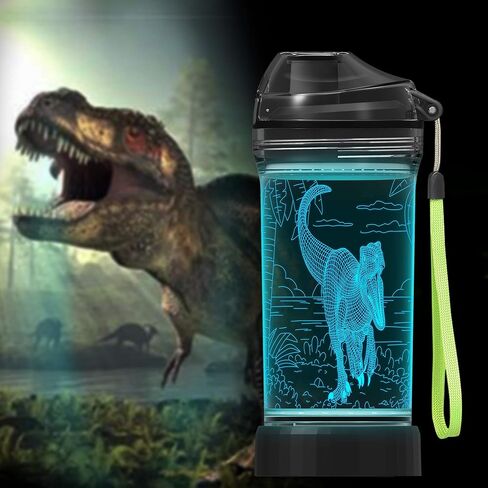 Kids Water Bottle, 3D Dinosaur Illusion LED Light with 7 Color Changing Light - 14 0z - Creative Idea Raptor Gift for Boy Child Holiday Xmas in Saudi Arabia