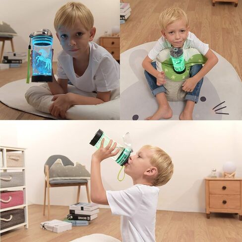Kids Water Bottle, 3D Dinosaur Illusion LED Light with 7 Color Changing Light - 14 0z - Creative Idea Raptor Gift for Boy Child Holiday Xmas in Saudi Arabia