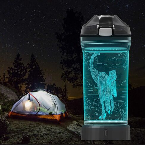 Kids Water Bottle, 3D Dinosaur Illusion LED Light with 7 Color Changing Light - 14 0z - Creative Idea Raptor Gift for Boy Child Holiday Xmas in Saudi Arabia