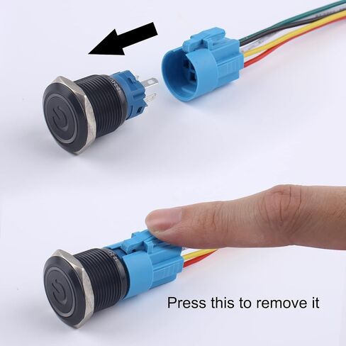 2PCS 19MM Momentary Push Button Switch 12V-24V 1NO 1NC Waterproof (ON)-Off Black Metal Shell Self-Reset with Pre-Wired Socket for 3/4" Mounting Hole (Power Symbol Blue LED) in Saudi Arabia