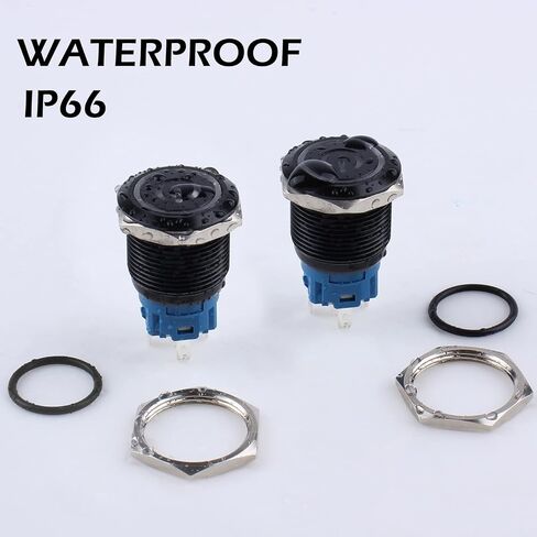 2PCS 19MM Momentary Push Button Switch 12V-24V 1NO 1NC Waterproof (ON)-Off Black Metal Shell Self-Reset with Pre-Wired Socket for 3/4" Mounting Hole (Power Symbol Blue LED) in Saudi Arabia