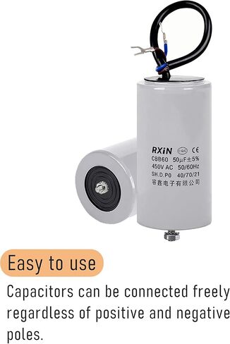 CBB60 Run Capacitor 50uF 450V AC 2 Wires 50/60Hz Cylinder 50x100mm (DXL) with Terminal, with M8 Fixing Stud for Washing Machine Air Compressor Water Pump Motor Refrigerators in Saudi Arabia