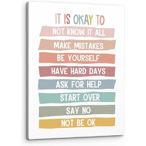 PHAMTE It's Okay To Not Be Okay Wall Art, School Counselor Office Decor, Inspirational Quote School Counselor Therapy Print Framed Canvas Painting Classroom Psychologist Office Decor(11x14 Inch)