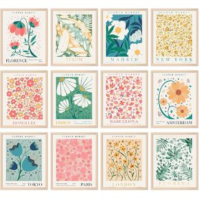 AnyDesign 12Pcs Flower Market Poster Abstract Flower Market Wall Art Prints 8x10inch Botanical Room Decor Aesthetic Matisse Poster Decor for Gallery Room Aesthetic Living Room Decor, Unframed