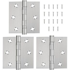 Door Hinges 3 Inch 304 Stainless Steel Home Furniture Hardware Ball Bearing Door Hinges for Door Case Lid Wooden Box Chest 3 Pack (Silver)
