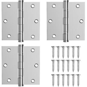 304 Stainless Steel Door Hinges,3.5 x 3.5 Inch Ball Bearing Hinges, 3 1/2 Inch Interior Door Hinges with Square Corners, Door Hardwares (3Pack, Silver)