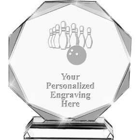 Bowling Pins and Ball Crystal Awards, 6.75" Custom Bowling Award with Engraving Included Prime