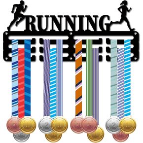 CREATCABIN Weightlifting Medal Holder Medal Hanger Display Rack Sports Metal Hanging Awards Iron Small Mount Decor Awards for Wall Home Badge Race Runner Marathon Swimming Medalist Black 11.4x5.1 Inch
