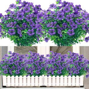 20 Bundles Artificial Outdoor UV Resistant Flowers No Fade Fake Outside Flowers Plastic Plants Faux Shrubs Garden Porch Window Box Home Decor(Blue)
