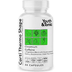 Youth & Tonic Thermogenic Supplement 30 Capsules as Advanced Diet Support for Energy Metabolism Focus for Men and Women with Caffeine Chromium Glucomannan Guarana Hoodia Gordonii