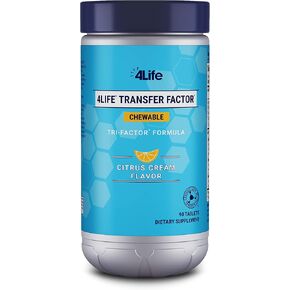 4Life Transfer Factor Chewable Tri-Factor Formula - Immune Support with Extracts of Cow Colostrum and Chicken Egg Yolk - Citrus Cream Flavor - 90 Chewable Tablets