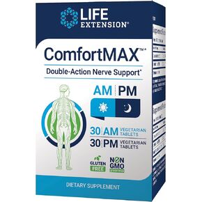 Life Extension Comfort MAX – Honokiol and Pea Supplement for Inflammation Management, Nerve Support and Discomfort Relief – Gluten-Free, Non-GMO, Vegetarian - 30 AM and 30 PM Tablets in Kuwait