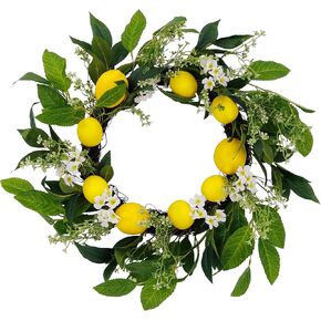 Puleo International 24" Artificial Daisy Floral Spring Door Wreath with Lemons, Multicolor