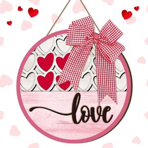 12 x 12 Inches Valentine's Day Wooden Hanging Sign Valentine's Day Sign for Front Door Decor Farmhouse Valentines Day Door Hanger Valentines Day Outdoor Wreath for Home Wall Indoor Outdoor