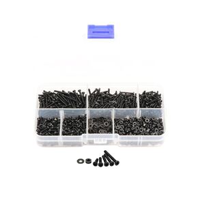 LBY 1200pcs M2 Machine Screws(Truss Head), Phillips Pan Head Bolts Nuts Flat Washers, Carbon Steel, Blackening