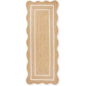 Natural jute scalloped Area Runner Rug for Hallway Washable Carpet Floor Mat for Living Room Bedroom Kitchen Laundry Room Washable Runner Rugs (2 * 3ft)