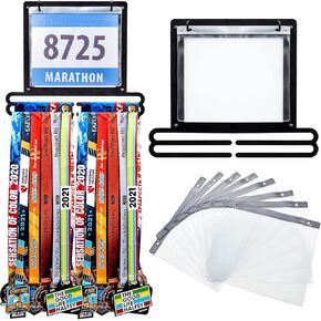 Race Medal and Bib Display Medal Hanger Running Bib and Medal Holder Wall Mounted Hanging Medal Rack Holders with Bib Holder Gifts for Runners, 13.78 x 11.22 Inch