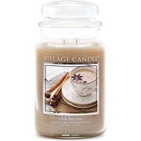 Village Candle Chai Tea Latte, Large Glass Apothecary Jar, Scented Candle 21.25 oz