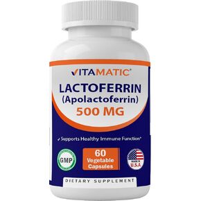 Vitamatic Lactoferrin 500mg (Apolactoferrin), 60 Vegetable Capsules - Promotes Healthy Immune Function*