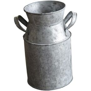 مزهرية يارنو الريفية على الطراز الفرنسي إبريق بدائي للحليب علبة حليب حديدية مزهرية مجلفنة عتيقة دلو من القصدير إبريق معدني حاوية زهور فضية in Kuwait