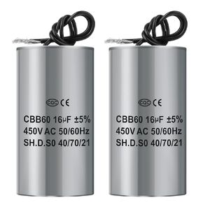 2PCS CBB60 Motor Run Capacitor 450/16UF, 2 Wires Frequency 50/60Hz Electronic Element for Water Pump Motor
